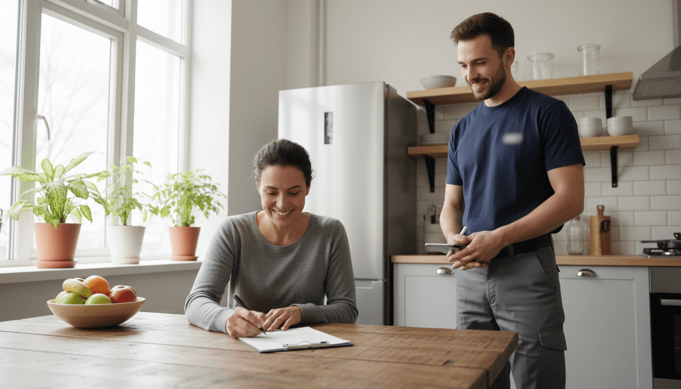 Person signing fingerprinting paperwork at home